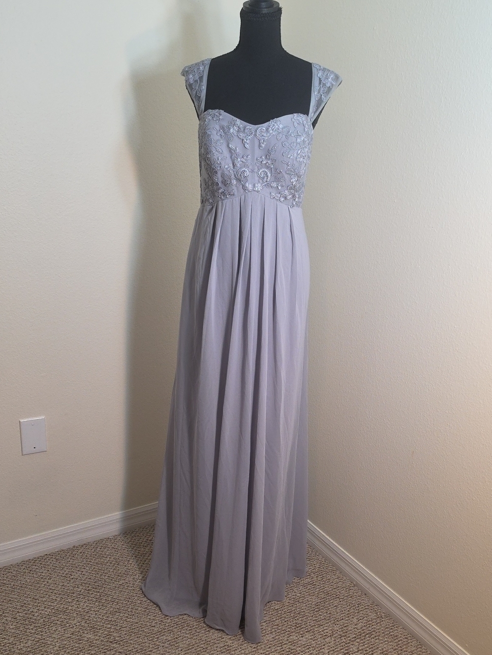 Azazie Lavender Gray Embroidered Chiffon Maxi Dress